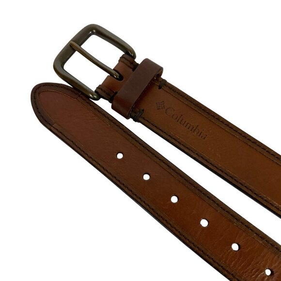 Columbia Mens Brown Genuine Leather Belt Size L 38-40 Bronzed Nickel Buckle - Picture 2 of 3